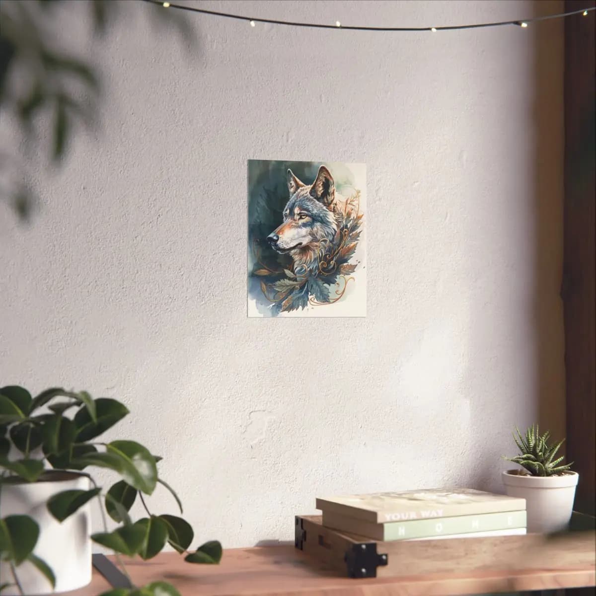 Wild Wolf Portrait with Golden Arabesques - Matte Vertical Posters mockup angle 6