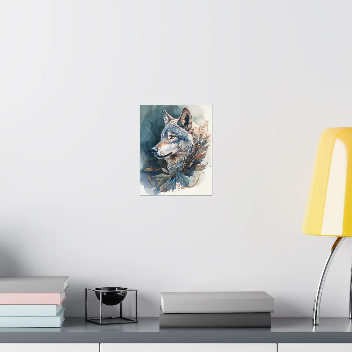 Wild Wolf Portrait with Golden Arabesques - Matte Vertical Posters mockup angle 8