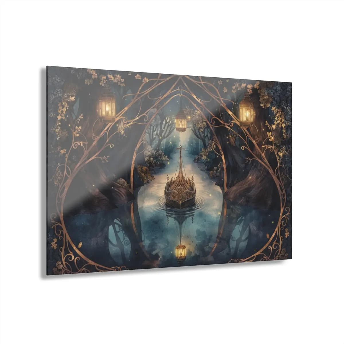 Enchanted Vessel on the River of Lanterns - Acrylic Prints (French Cleat Hanging) mockup angle 1