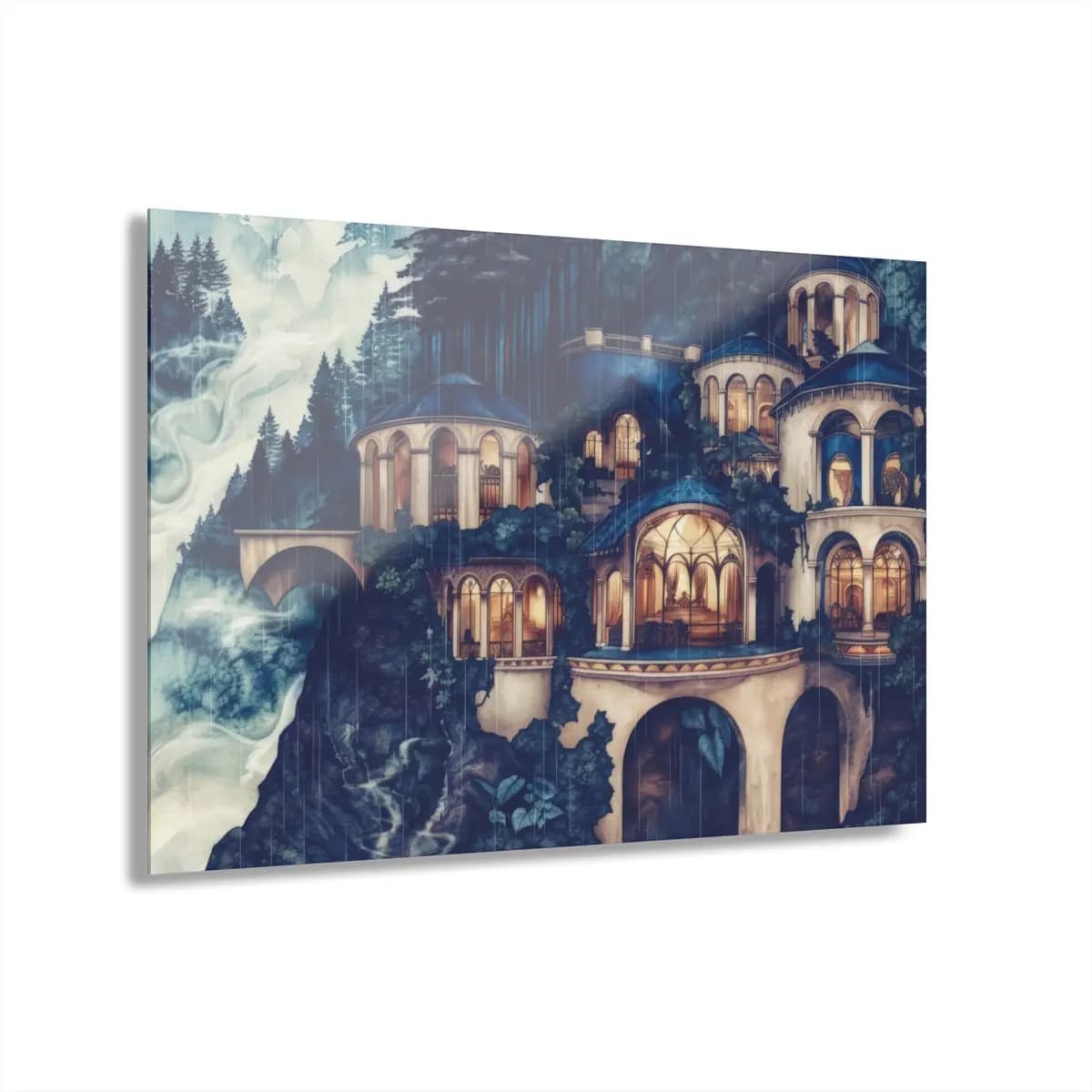Enchanted Palace Towers in a Forest Rain - Acrylic Prints (French Cleat Hanging) mockup angle 1