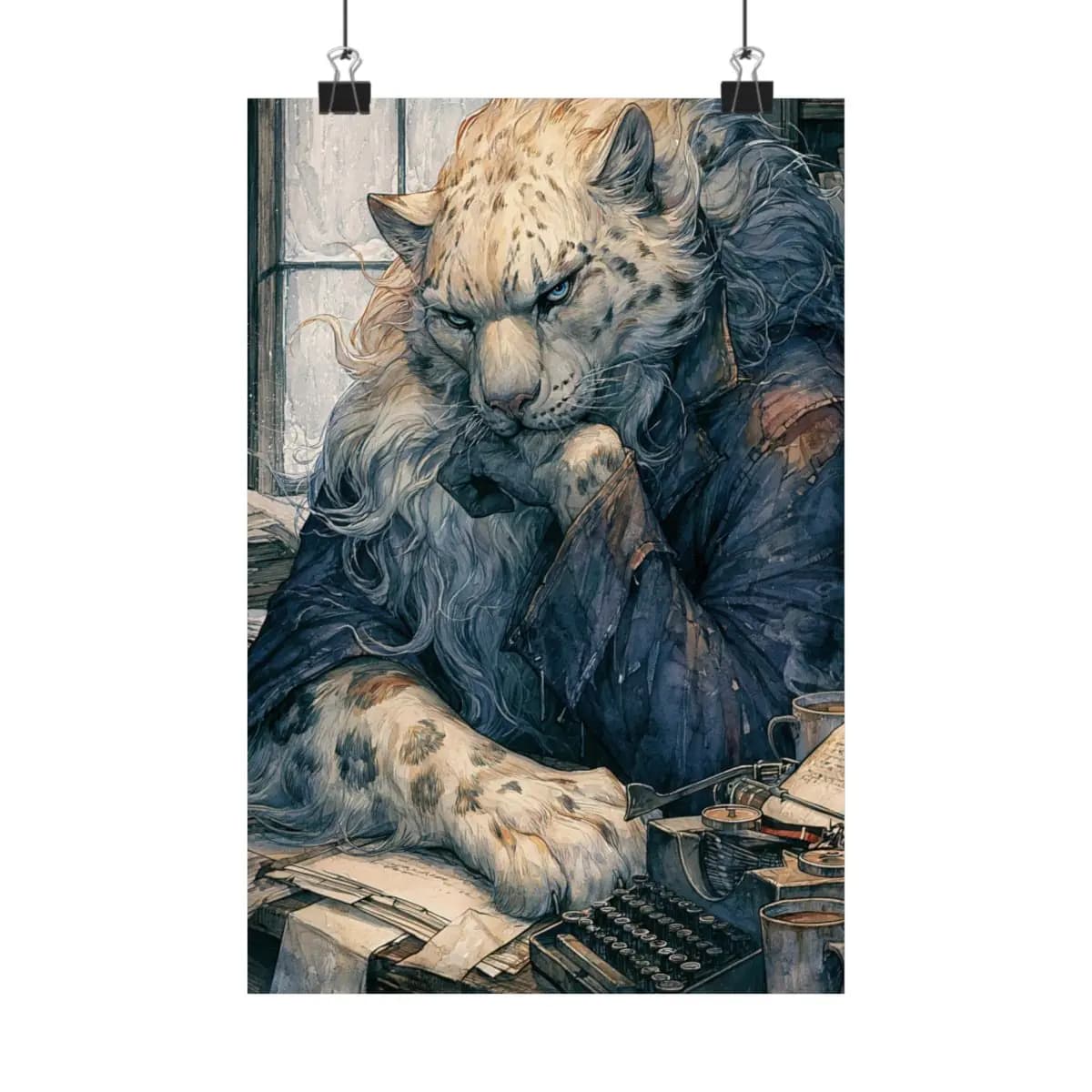 The Brooding Snow Leopard Writer - Matte Vertical Posters mockup angle 1