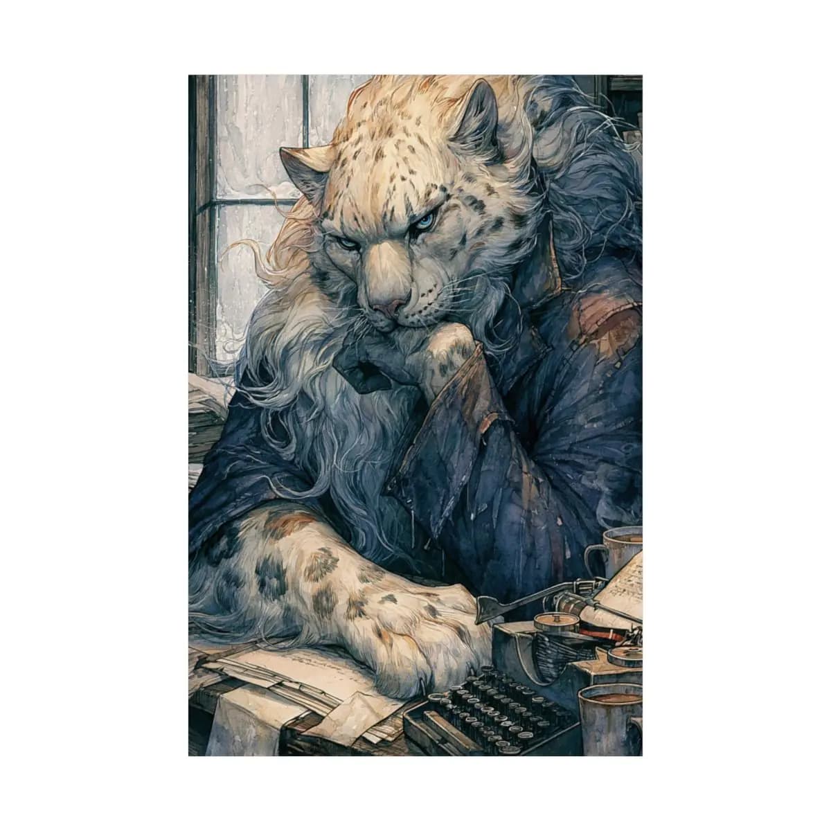 The Brooding Snow Leopard Writer - Matte Vertical Posters mockup angle 2
