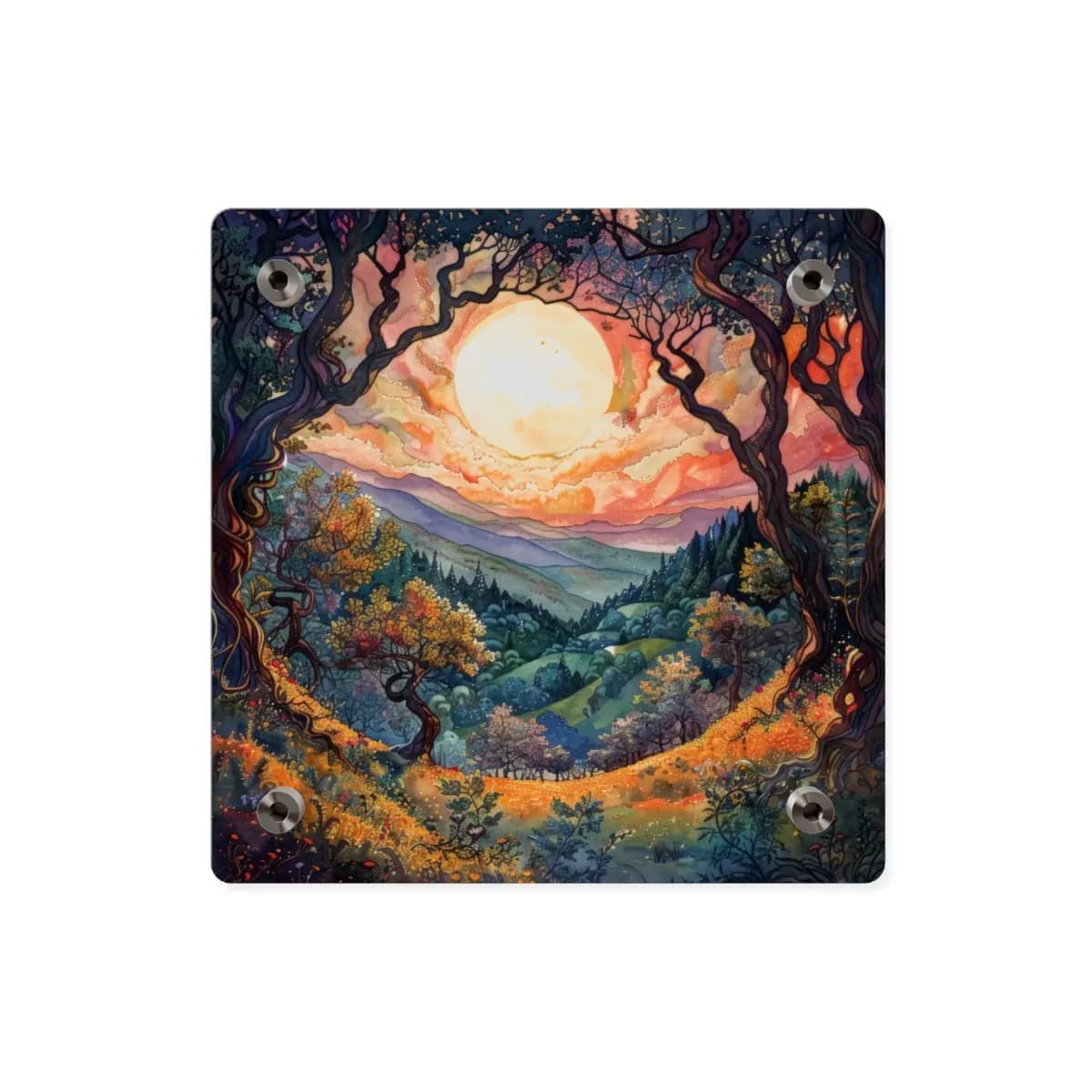 Full Moon Over an Enchanted Valley - Acrylic Wall Art Panels mockup angle 2