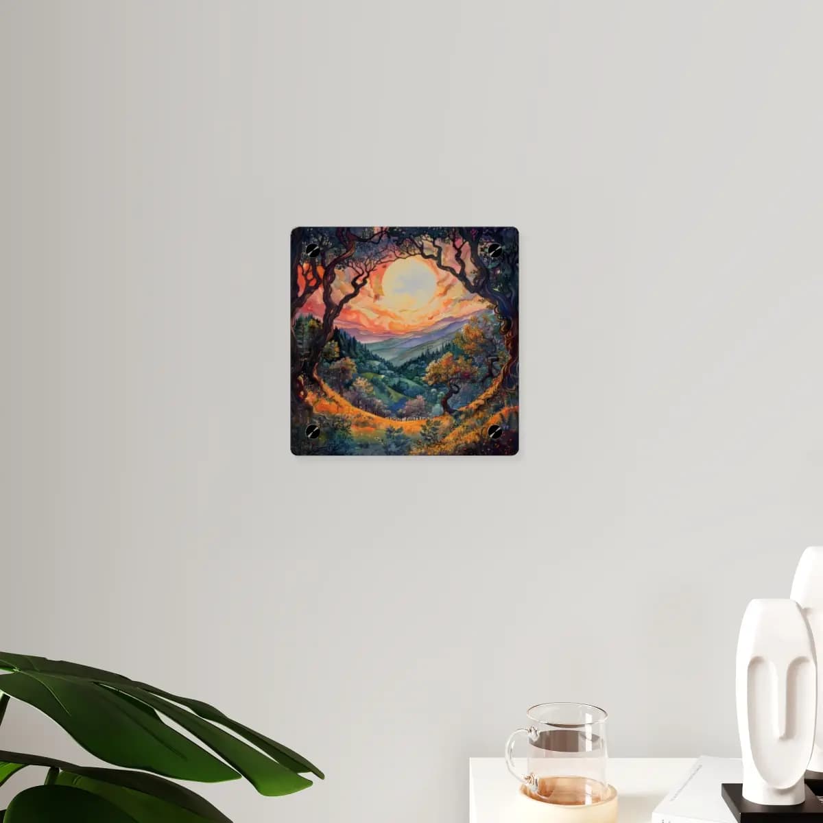 Full Moon Over an Enchanted Valley - Acrylic Wall Art Panels mockup angle 3