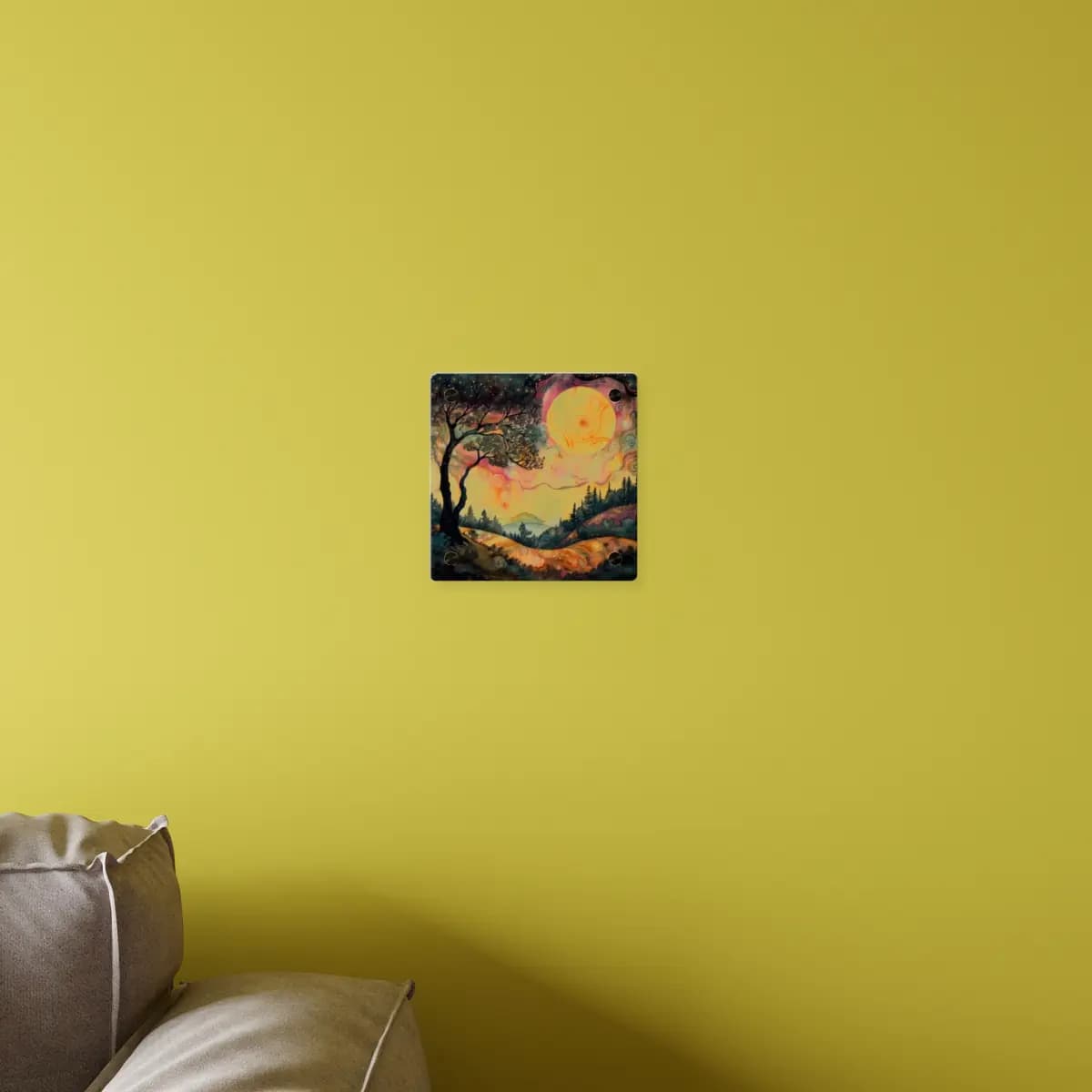 Golden Moon Over an Enchanted Twilight Landscape - Acrylic Wall Art Panels mockup angle 4