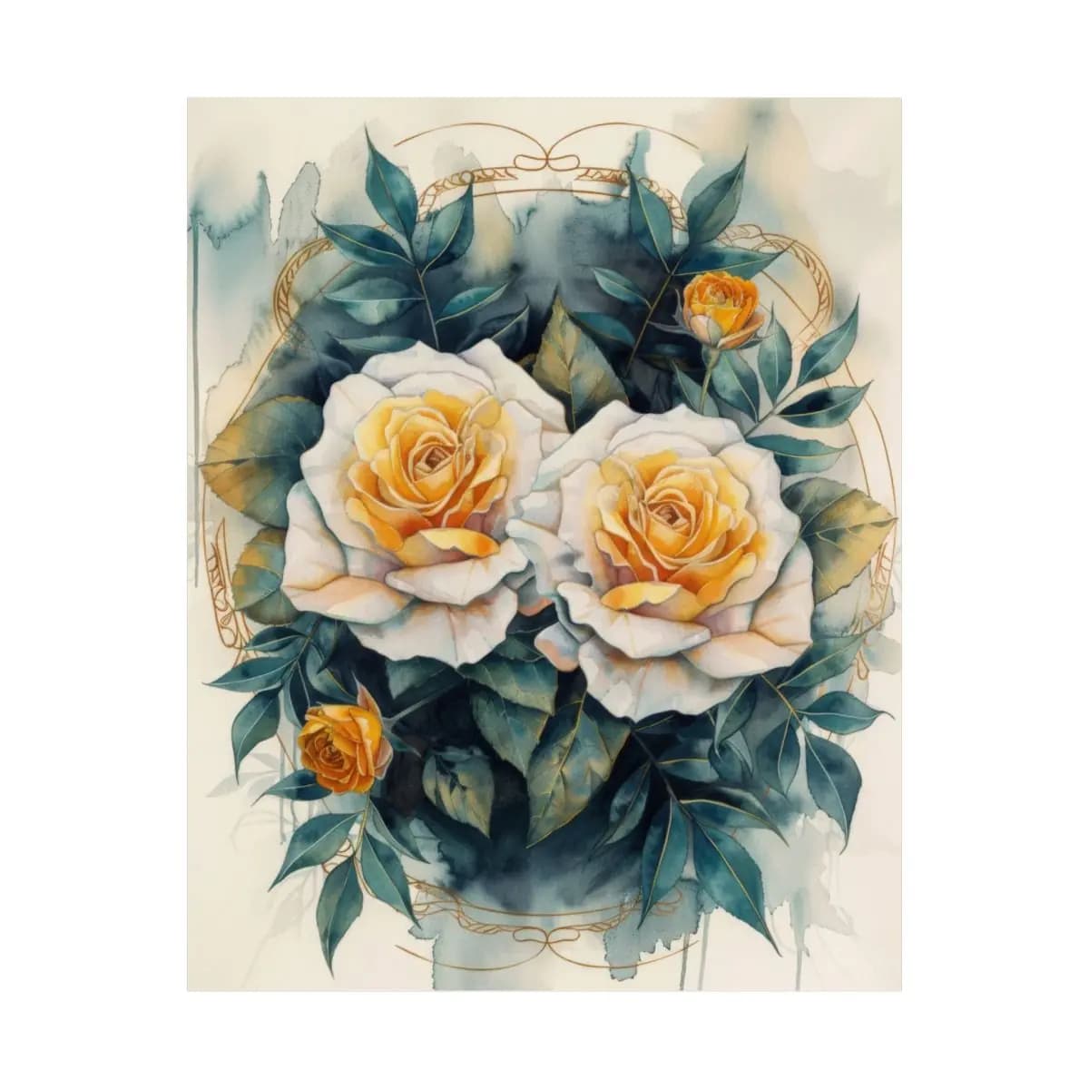 Golden Roses and Dark Foliage in a Gilded Medallion - Matte Vertical Posters mockup angle 2