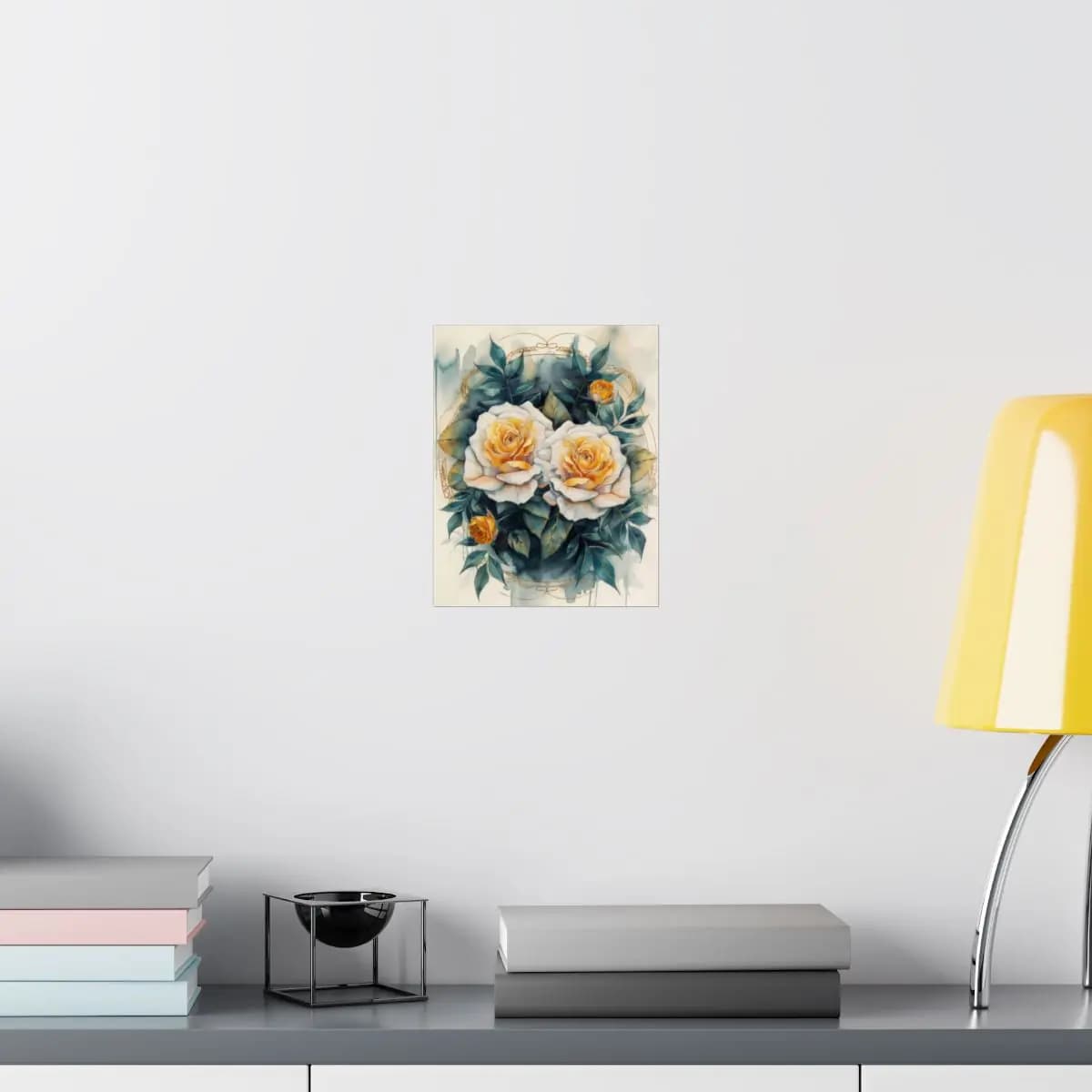 Golden Roses and Dark Foliage in a Gilded Medallion - Matte Vertical Posters mockup angle 8