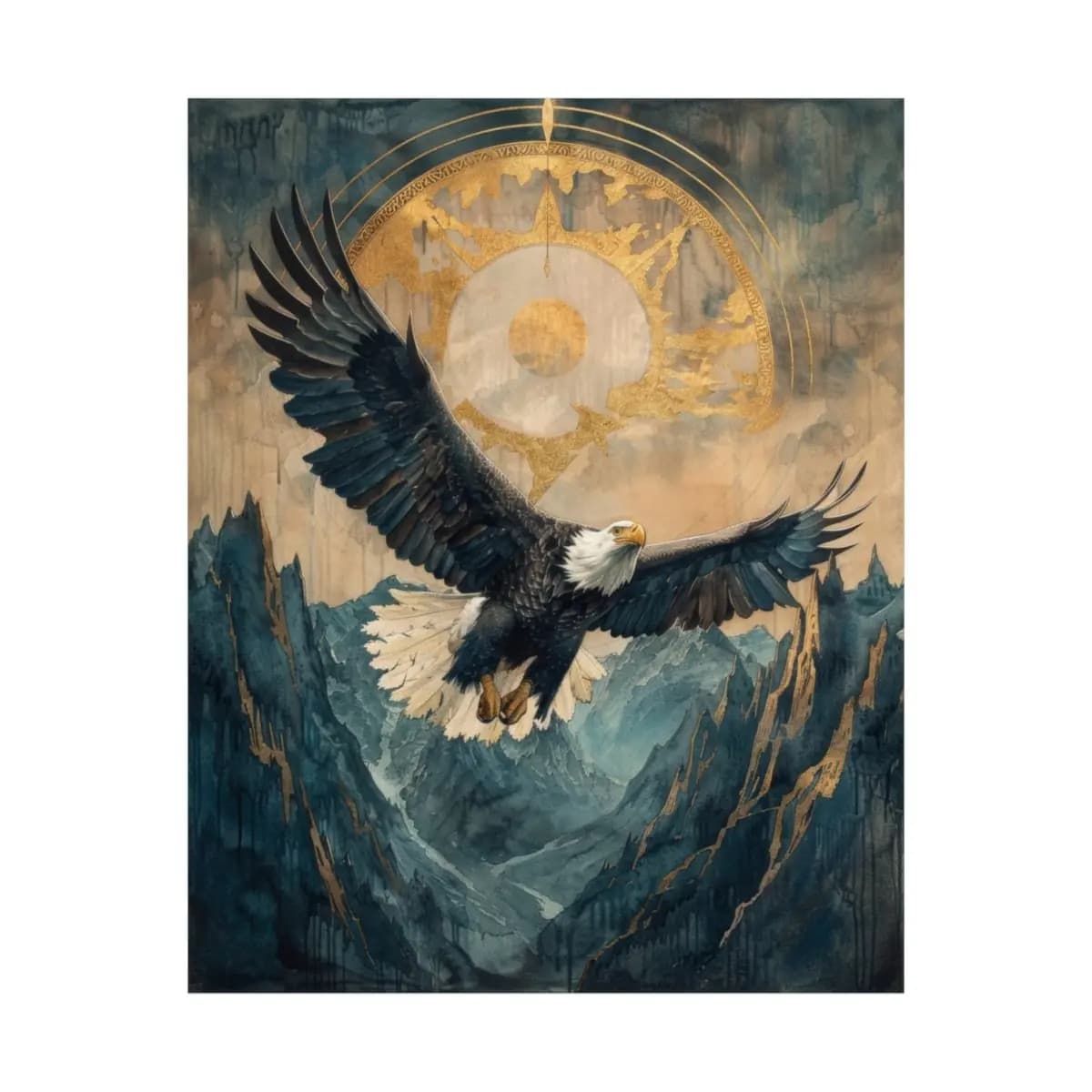 The Sovereign Eagle Above Golden Peaks - Matte Vertical Posters mockup angle 2