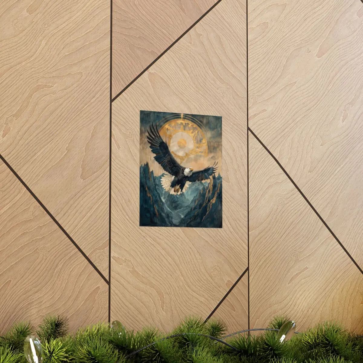 The Sovereign Eagle Above Golden Peaks - Matte Vertical Posters mockup angle 5
