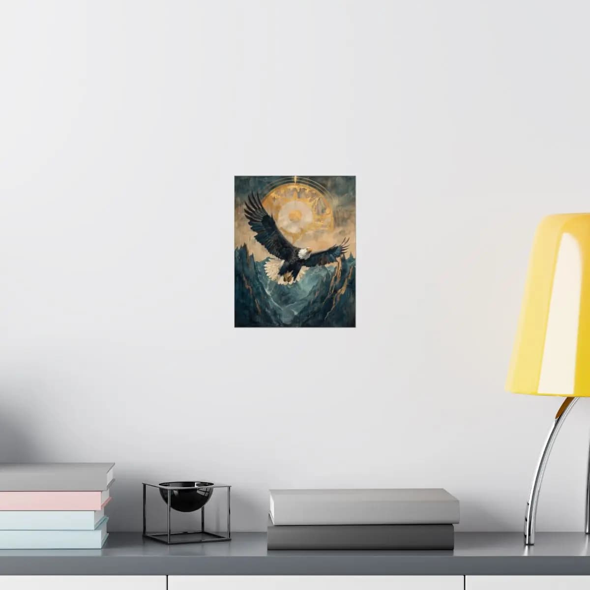 The Sovereign Eagle Above Golden Peaks - Matte Vertical Posters mockup angle 8