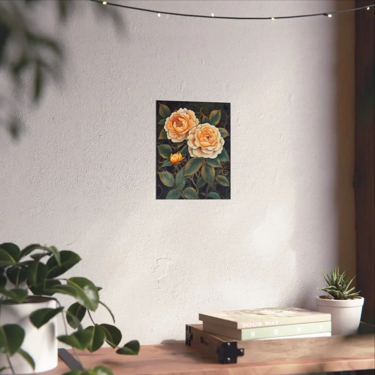 Cream Roses and Golden Bud on Dark Ground - Matte Vertical Posters mockup angle 6