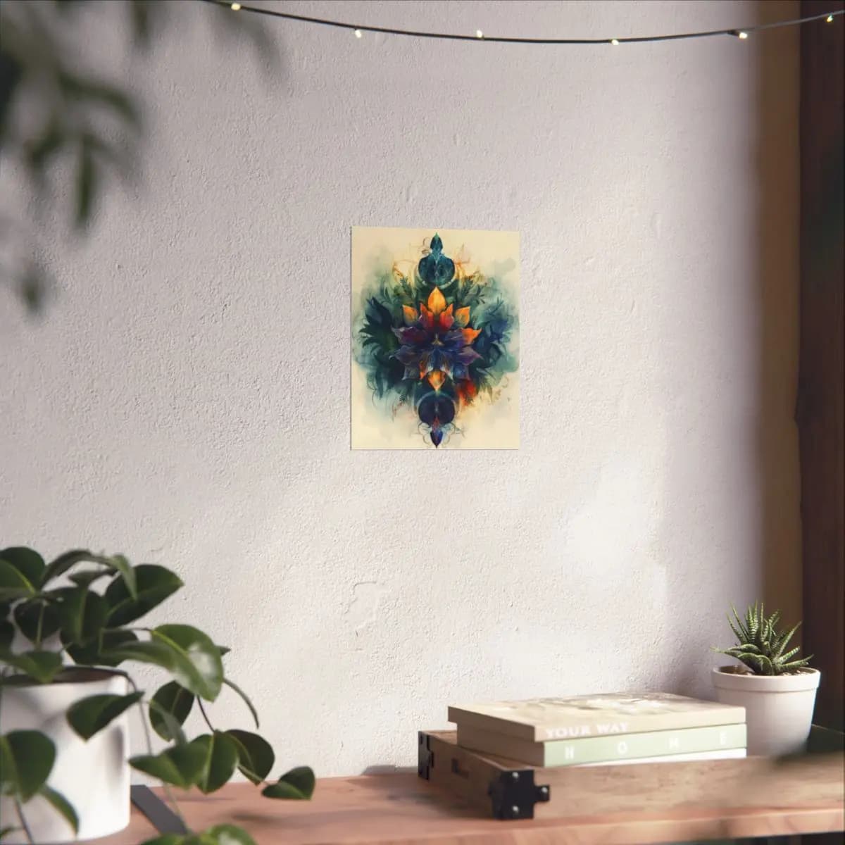 Ornamental Floral Mandala with Feathers and Gold - Matte Vertical Posters mockup angle 6