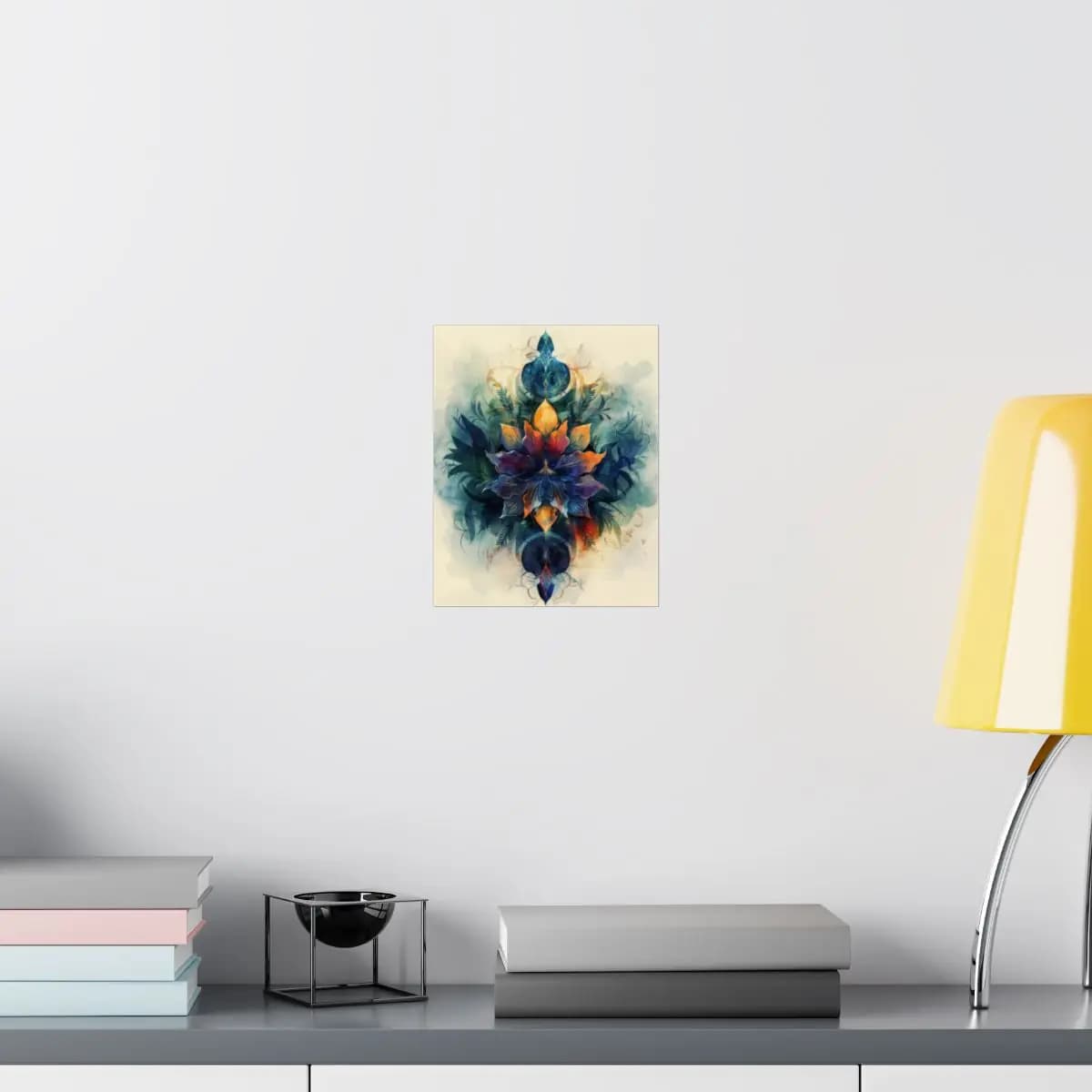 Ornamental Floral Mandala with Feathers and Gold - Matte Vertical Posters mockup angle 8