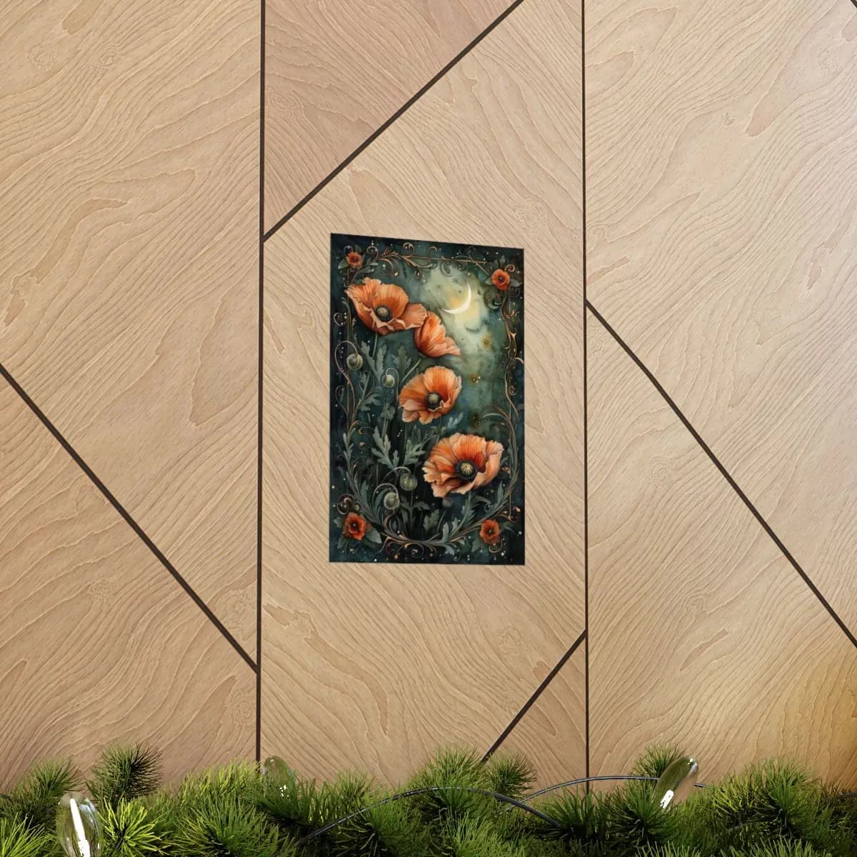 Poppies in Moonlight with a Golden Crescent - Matte Vertical Posters mockup angle 5