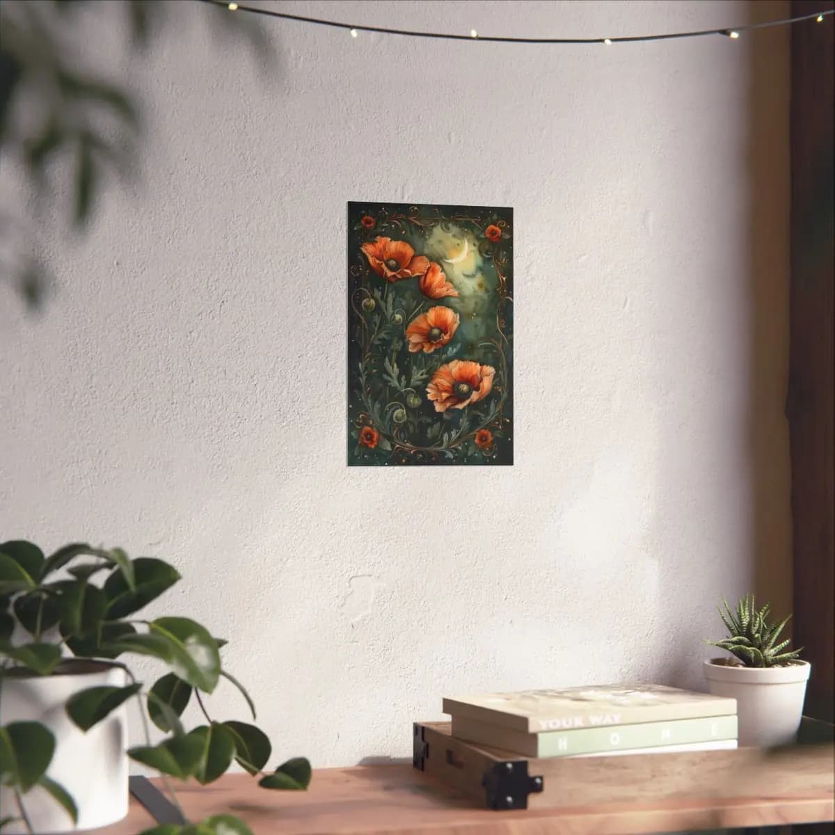 Poppies in Moonlight with a Golden Crescent - Matte Vertical Posters mockup angle 6