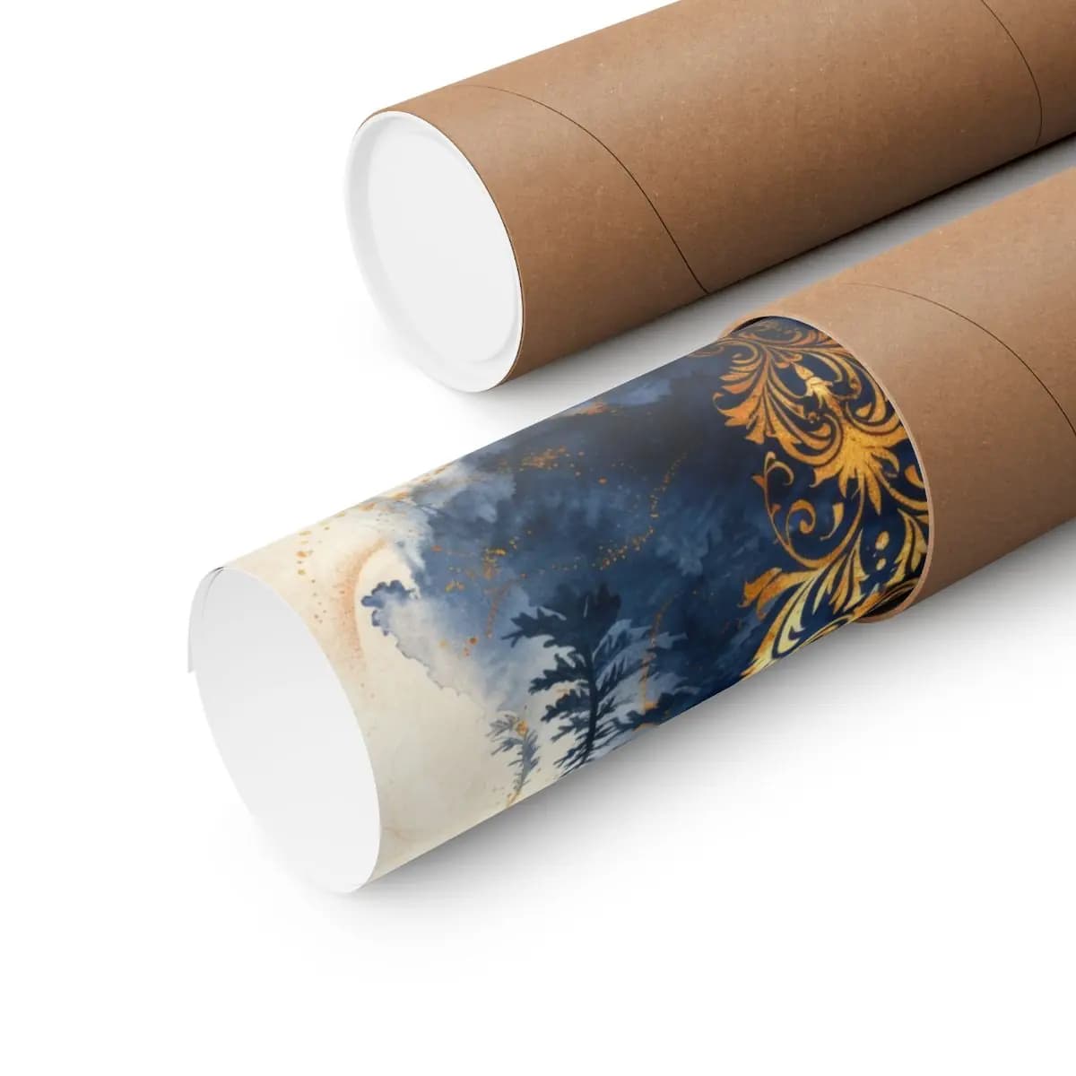 Enchanted Pine Forest with Golden Baroque Ornament - Matte Vertical Posters mockup angle 3