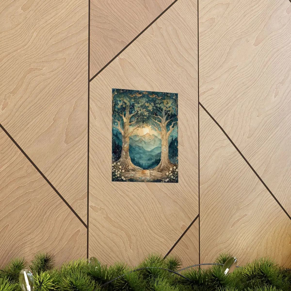 Ancient Oak Gateway Under the Mountain Moon - Matte Vertical Posters mockup angle 5