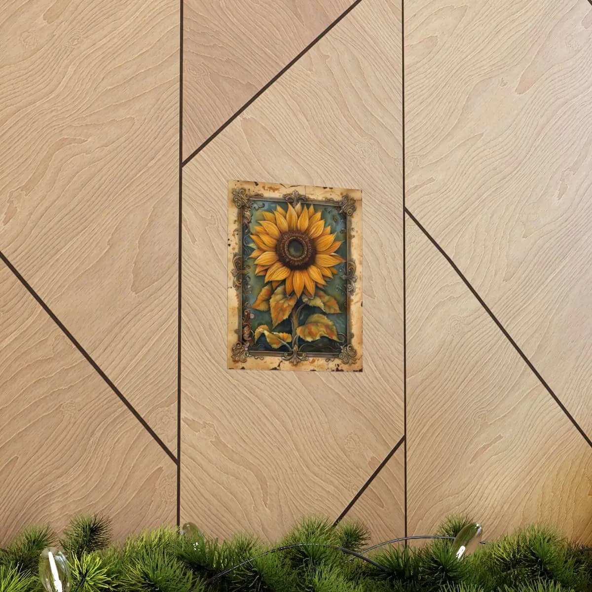 Majestic Sunflower in an Antique Baroque Frame - Matte Vertical Posters mockup angle 5