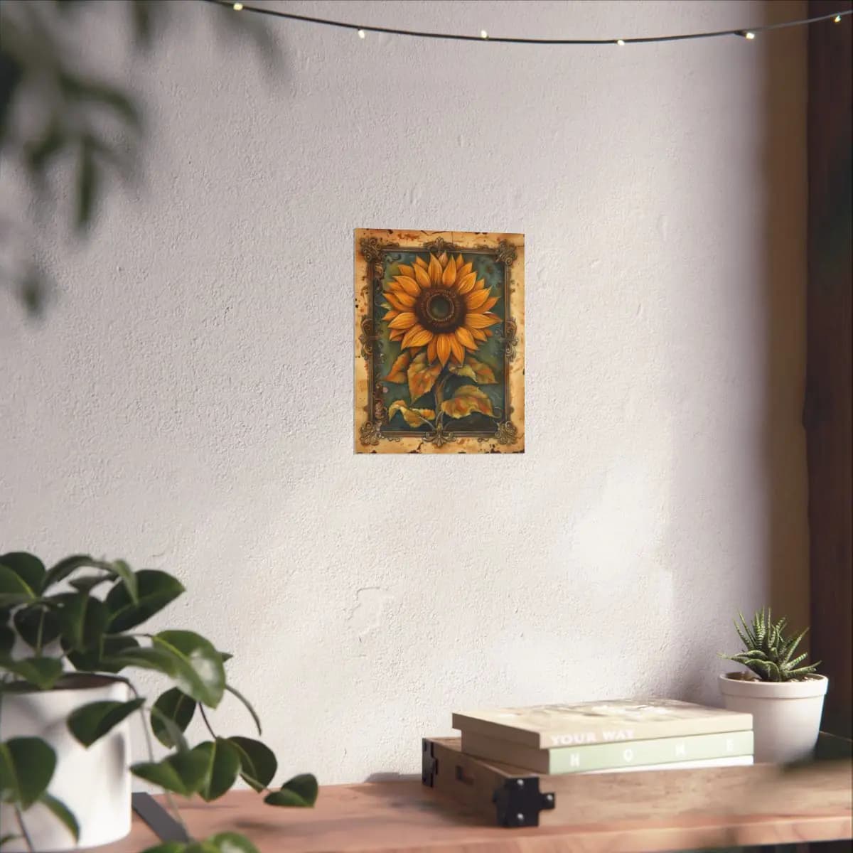 Majestic Sunflower in an Antique Baroque Frame - Matte Vertical Posters mockup angle 6