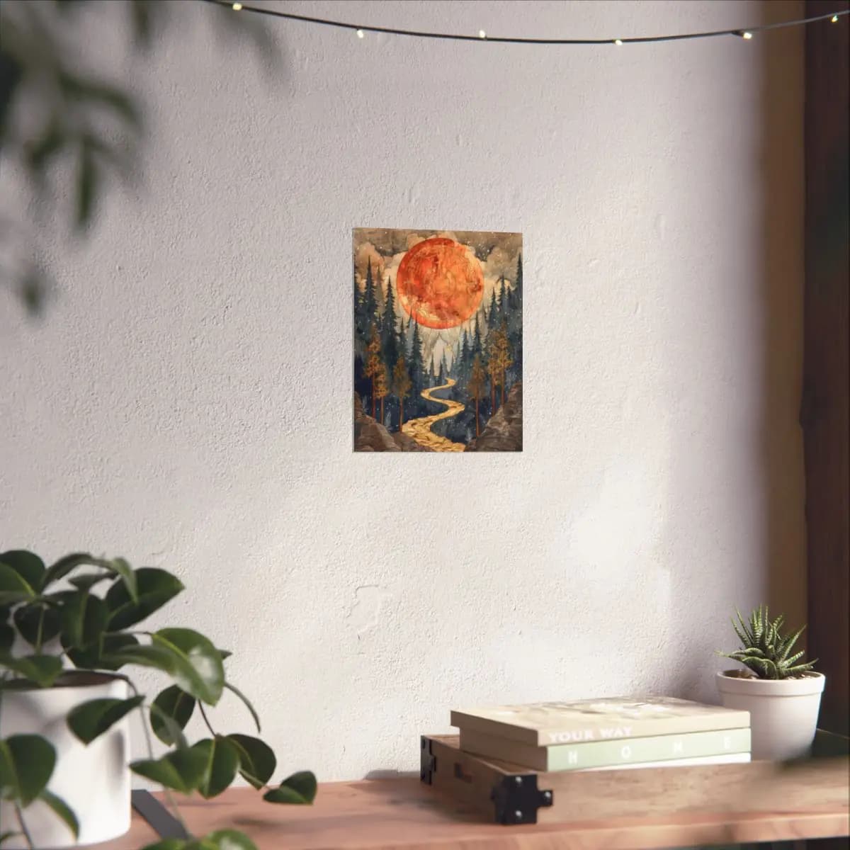 Blood Moon Rising Over the Golden Path - Matte Vertical Posters mockup angle 6