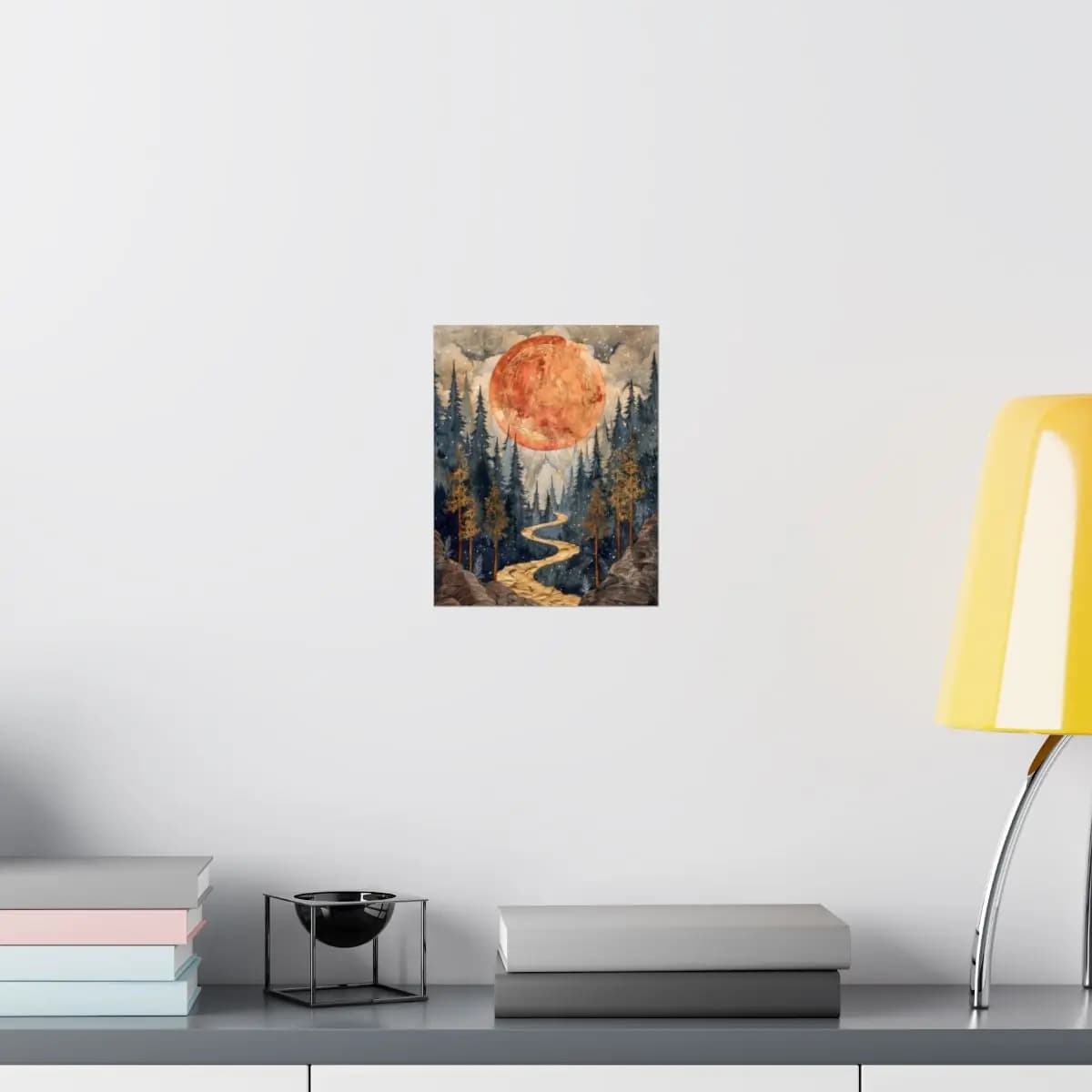 Blood Moon Rising Over the Golden Path - Matte Vertical Posters mockup angle 8