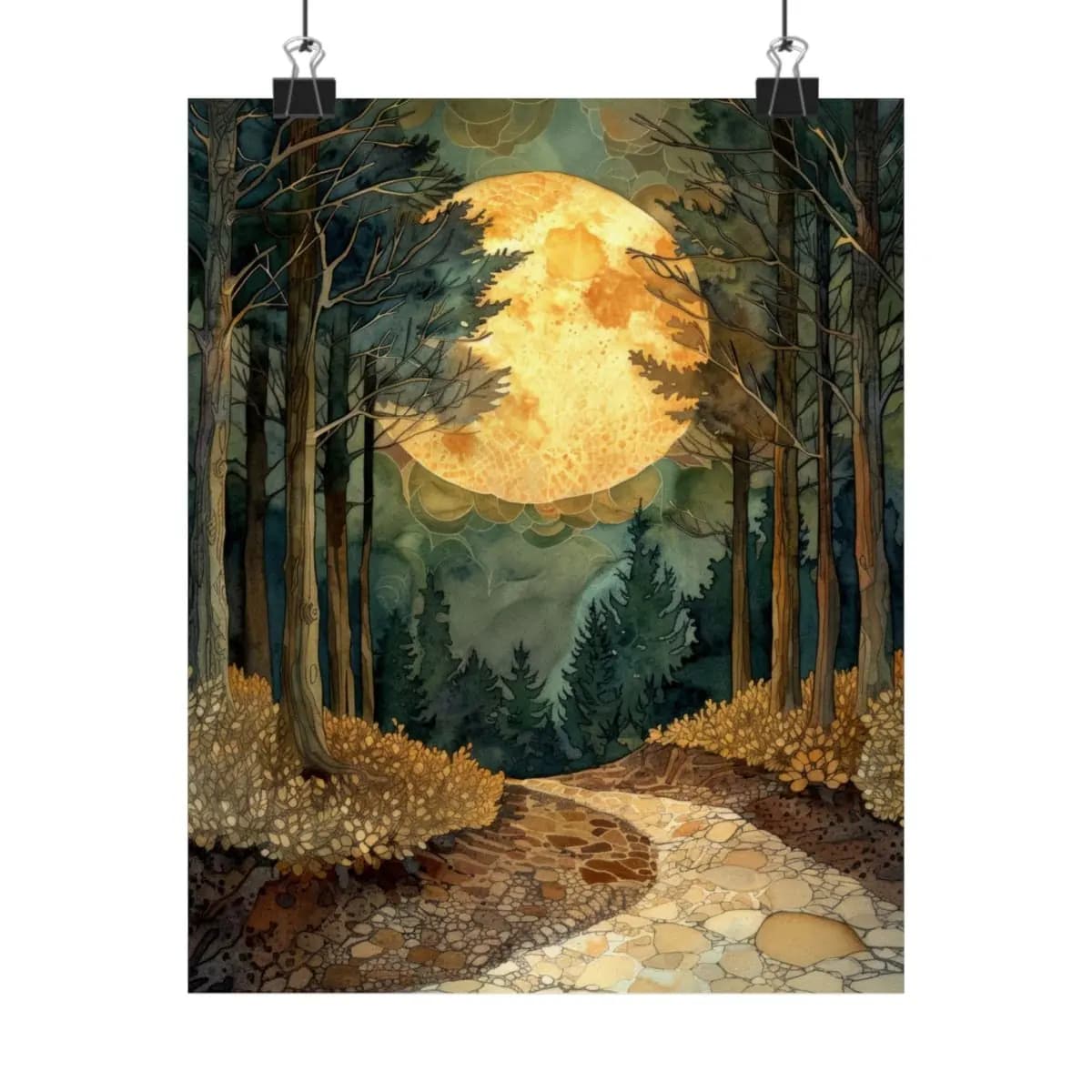 Full Moon Over the Forest Path - Matte Vertical Posters mockup angle 1