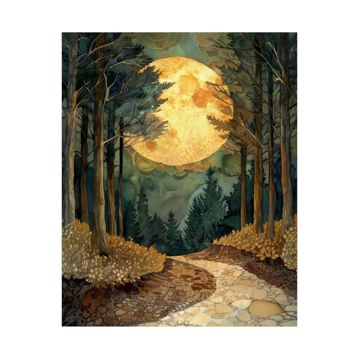 Full Moon Over the Forest Path - Matte Vertical Posters mockup angle 2