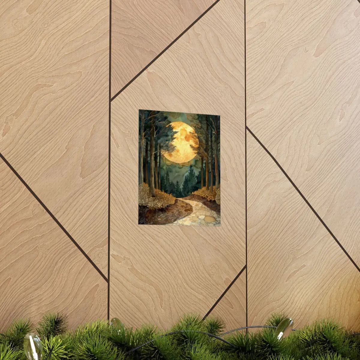Full Moon Over the Forest Path - Matte Vertical Posters mockup angle 5