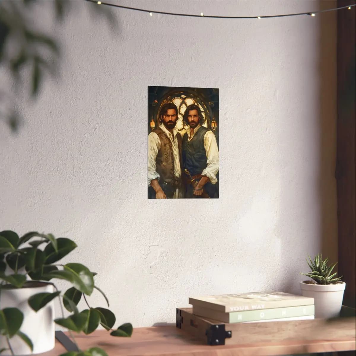 Two Adventurers Beneath the Gothic Arch - Matte Vertical Posters mockup angle 6