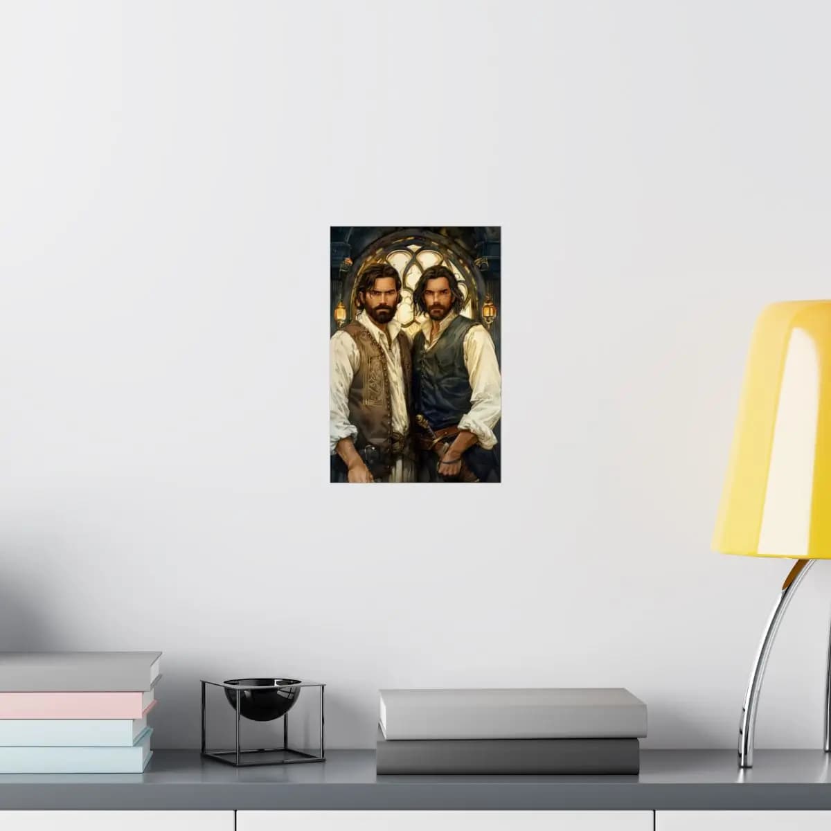 Two Adventurers Beneath the Gothic Arch - Matte Vertical Posters mockup angle 8