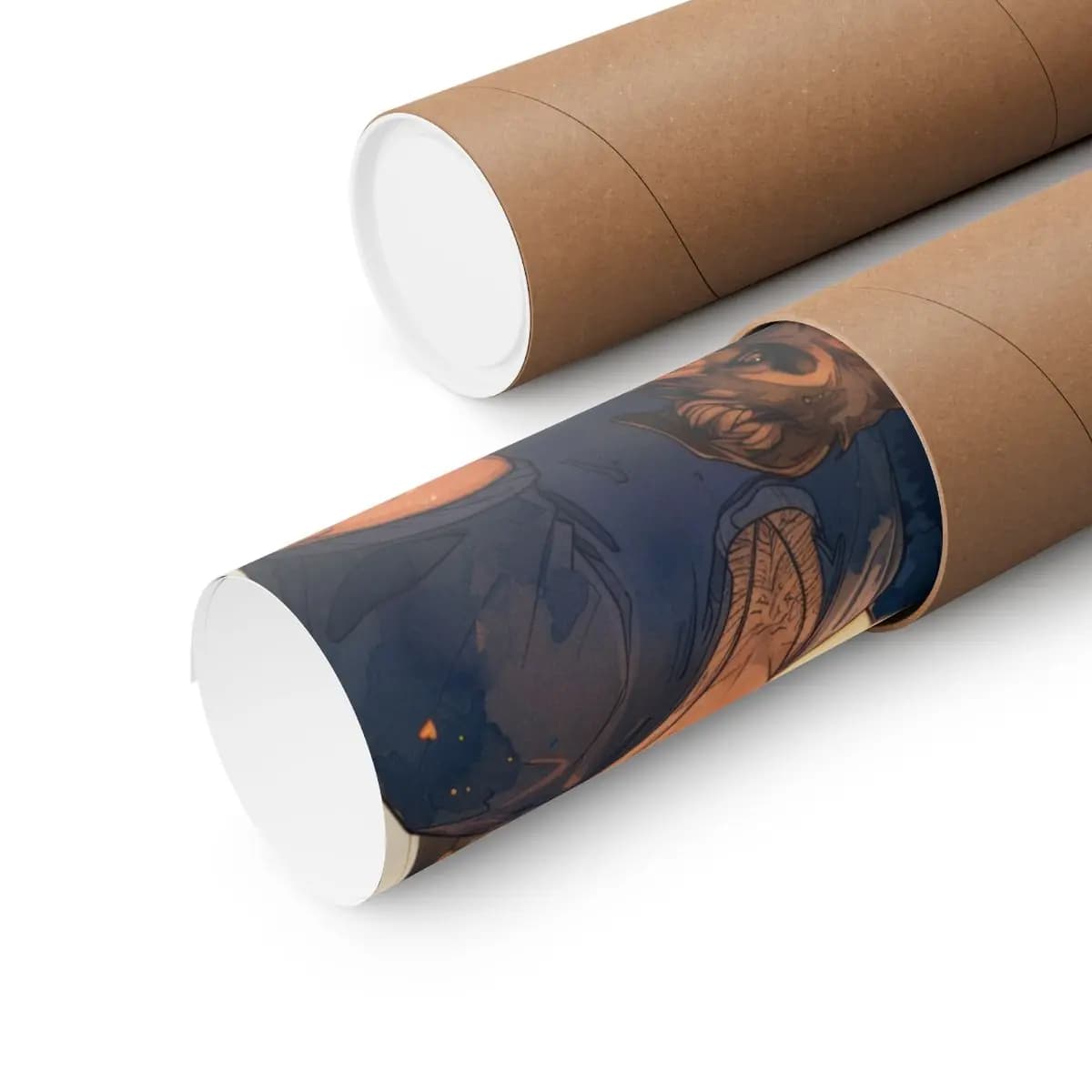 Two Men and Their Dog Beneath a Golden Moon - Matte Vertical Posters mockup angle 3