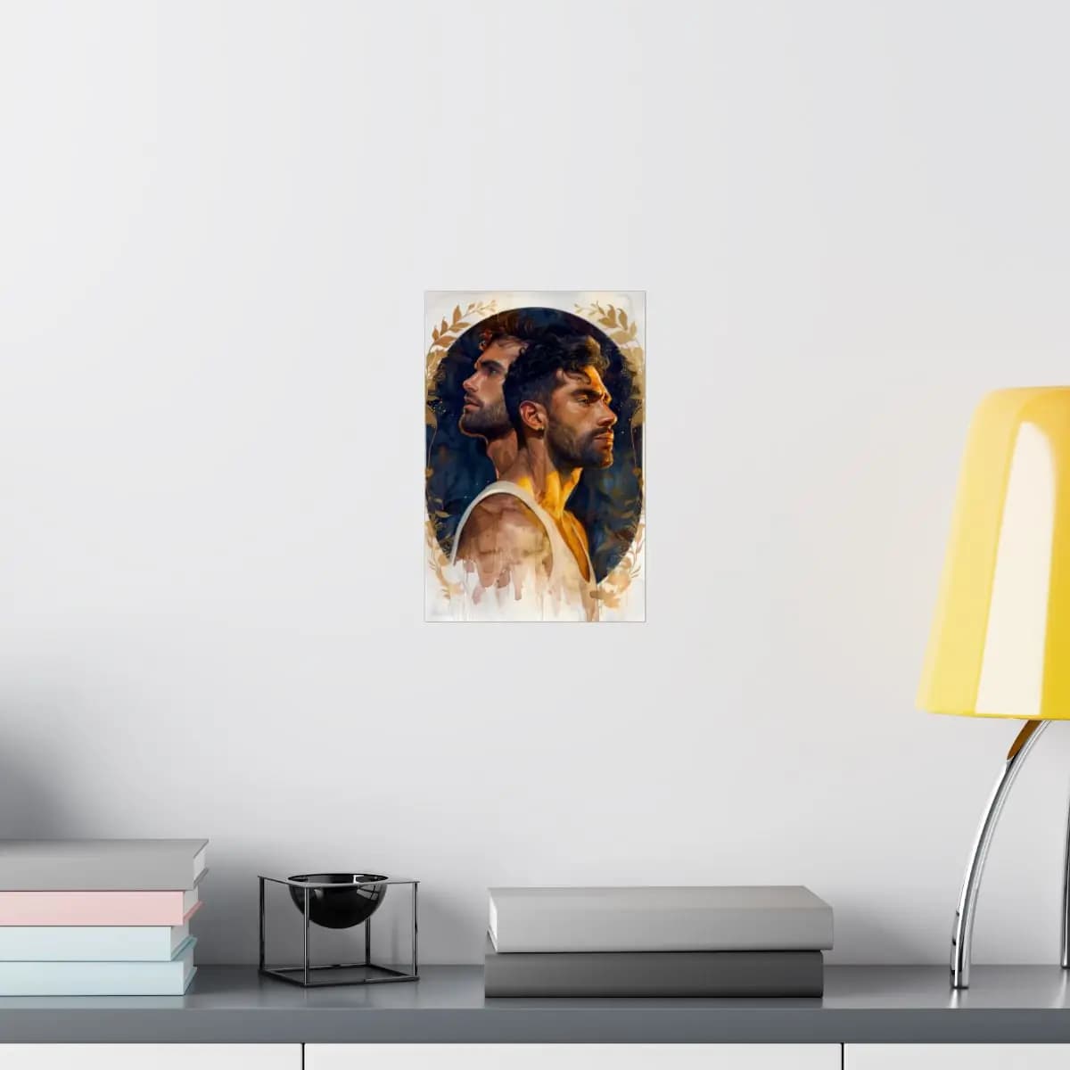 Two Men in Profile Beneath a Golden Arch - Matte Vertical Posters mockup angle 8