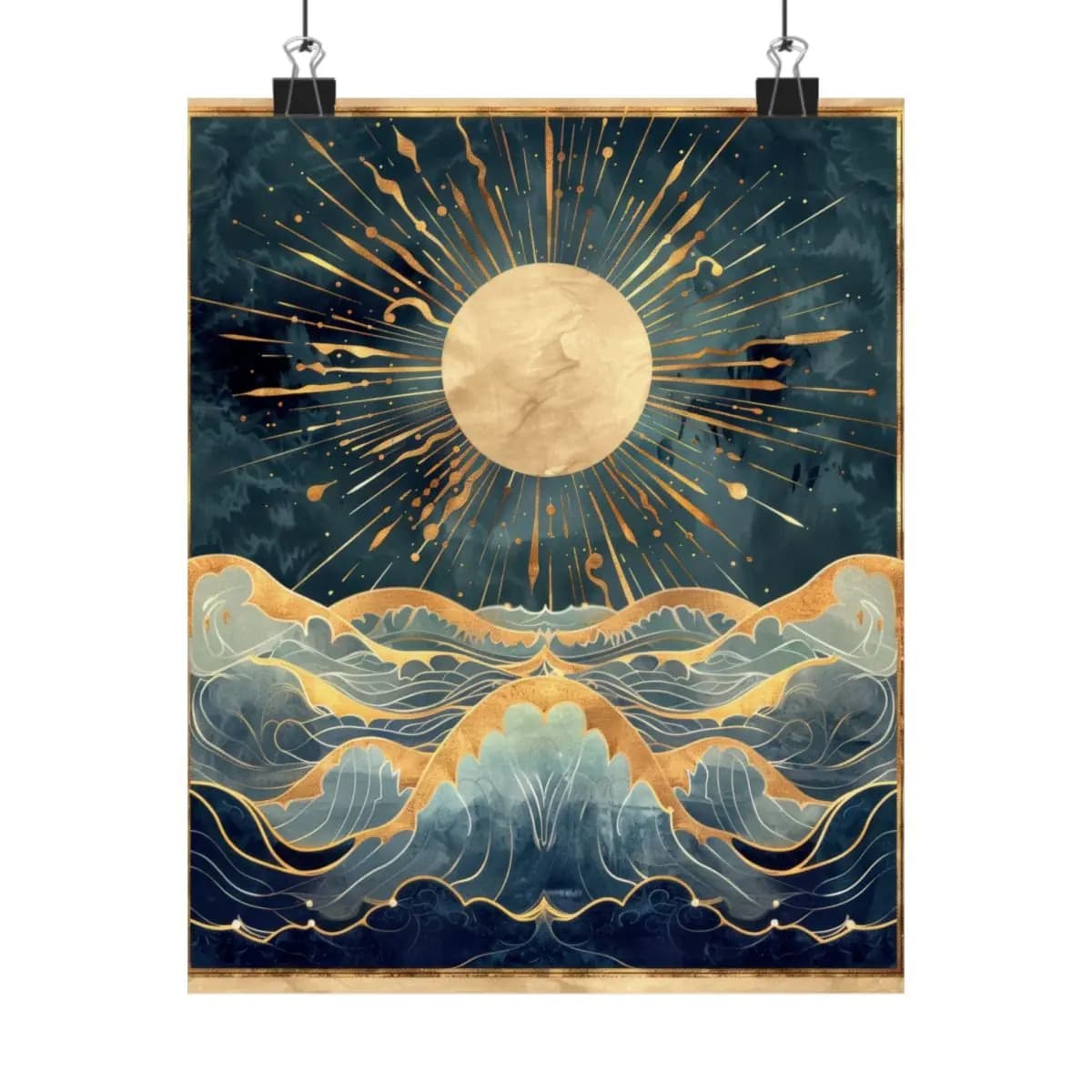 Golden Moon Over Celestial Waves - Matte Vertical Posters mockup angle 1