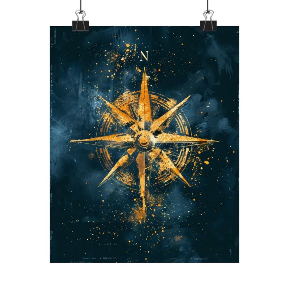 Golden Compass Rose on a Deep Night Ground - Matte Vertical Posters mockup angle 1