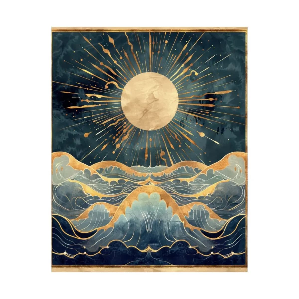 Golden Moon Over Celestial Waves - Matte Vertical Posters mockup angle 2