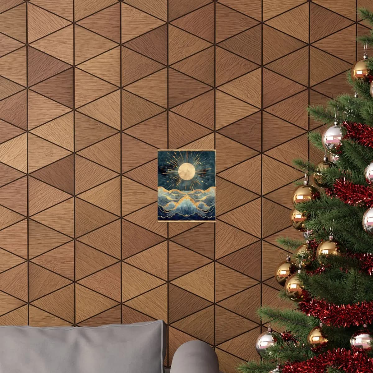 Golden Moon Over Celestial Waves - Matte Vertical Posters mockup angle 4