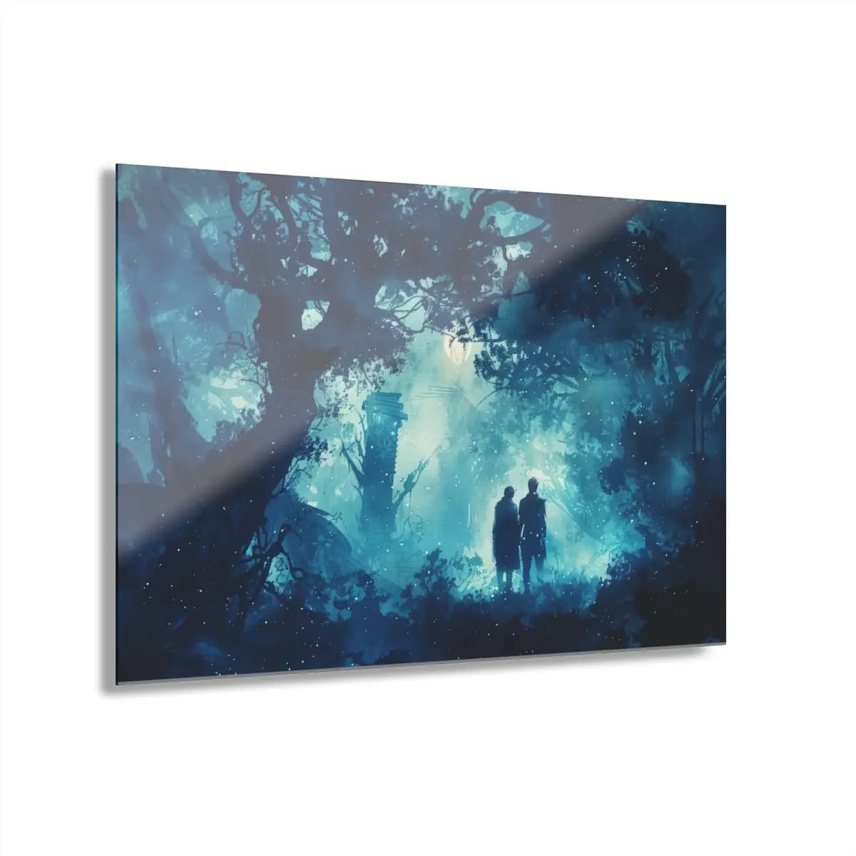Two Silhouettes at the Edge of an Enchanted Forest - Acrylic Prints (French Cleat Hanging) mockup angle 1