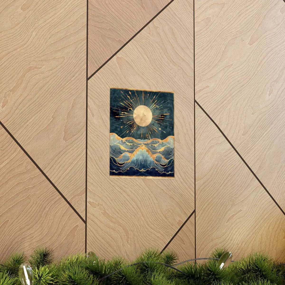 Golden Moon Over Celestial Waves - Matte Vertical Posters mockup angle 5