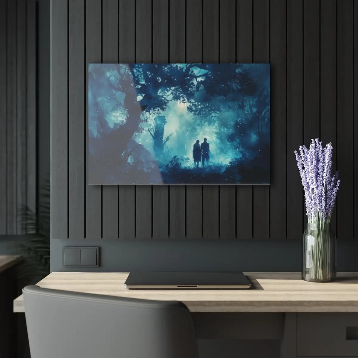 Two Silhouettes at the Edge of an Enchanted Forest - Acrylic Prints (French Cleat Hanging) mockup angle 5