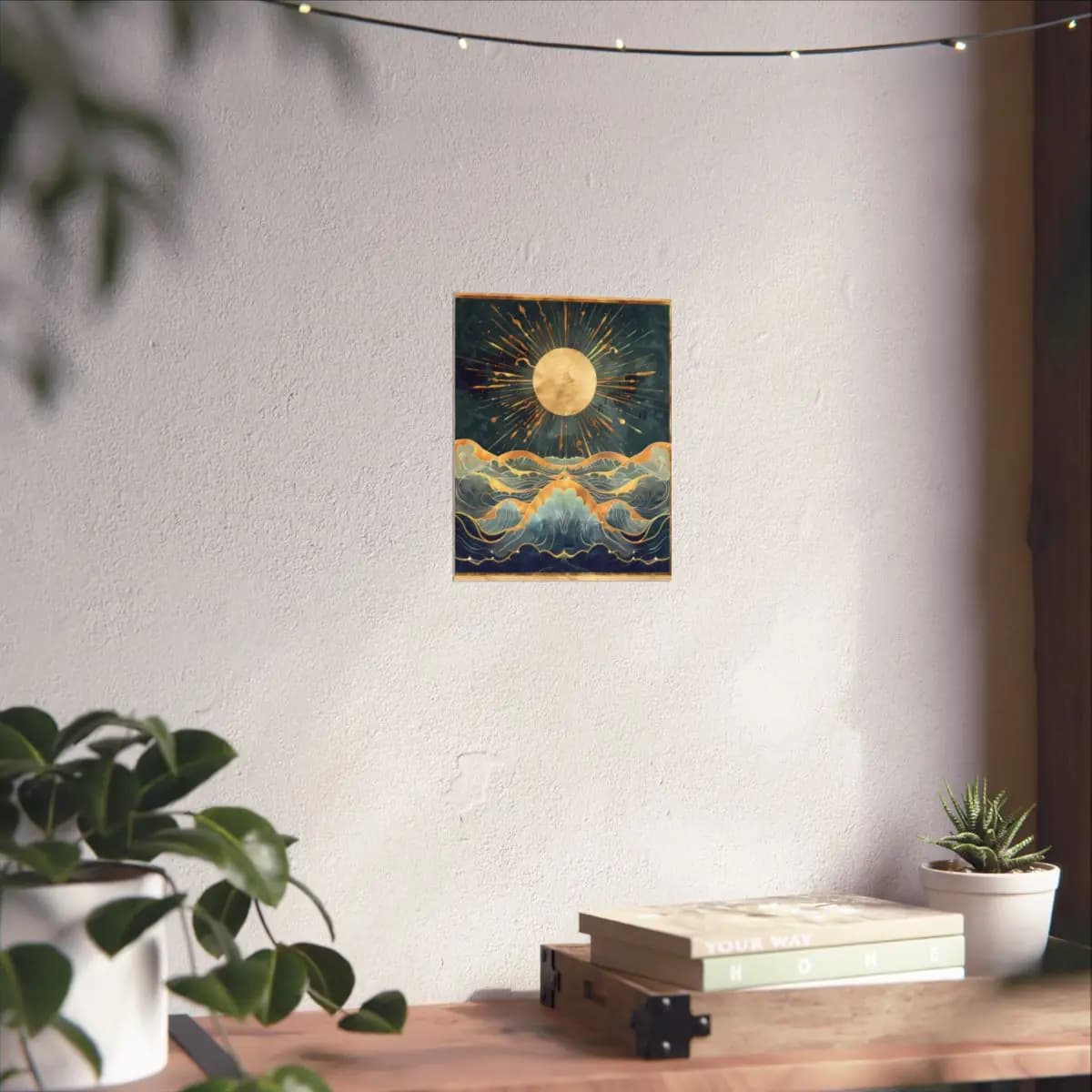 Golden Moon Over Celestial Waves - Matte Vertical Posters mockup angle 6