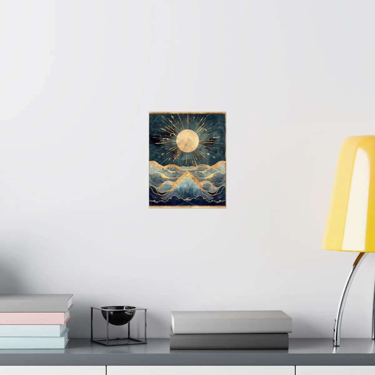 Golden Moon Over Celestial Waves - Matte Vertical Posters mockup angle 8