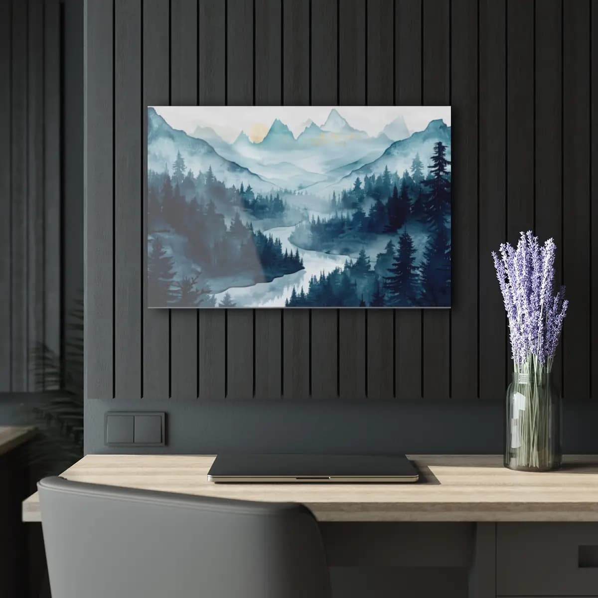 Misty River Through the Blue Mountain Wilderness - Acrylic Prints (French Cleat Hanging) mockup angle 5