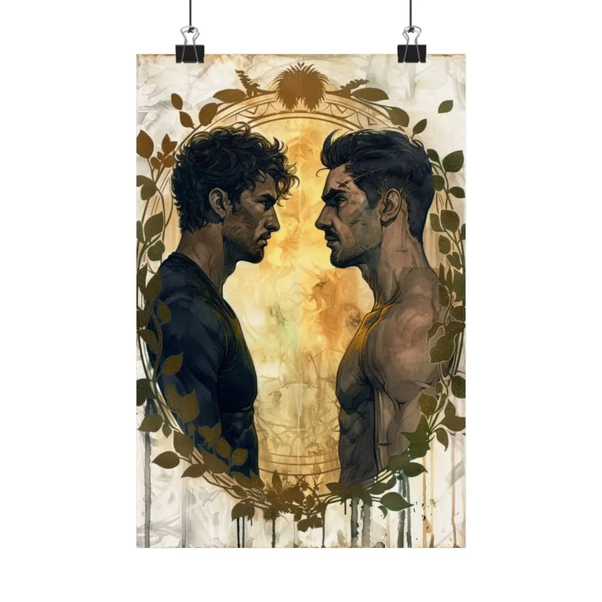 Two Men Face to Face, Light and Shadow - Matte Vertical Posters mockup angle 1
