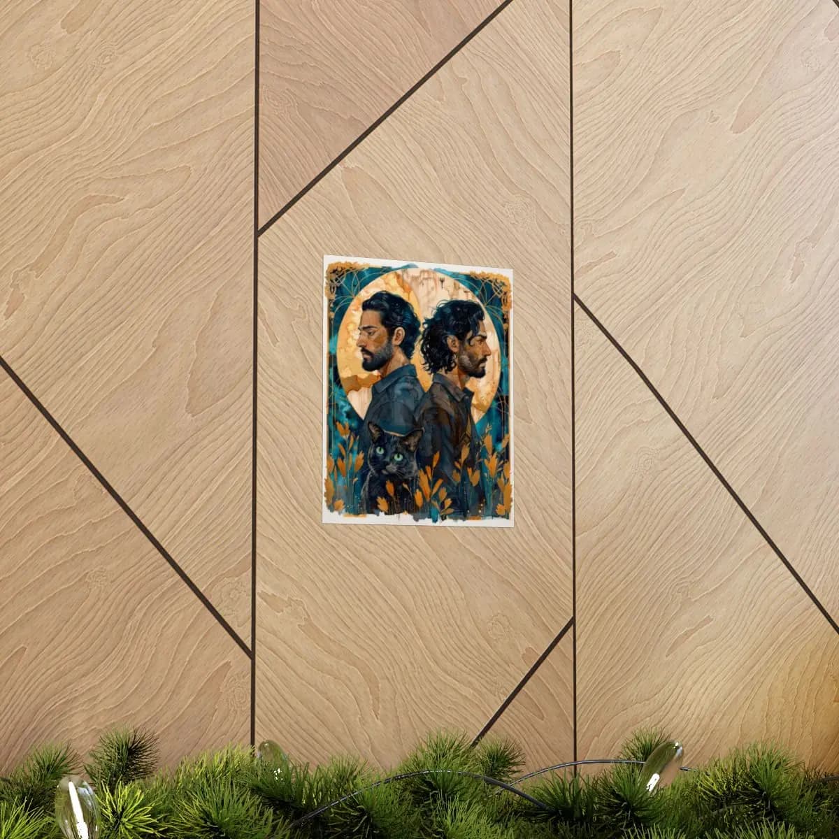 Two Men and a Green-Eyed Black Cat - Matte Vertical Posters mockup angle 5