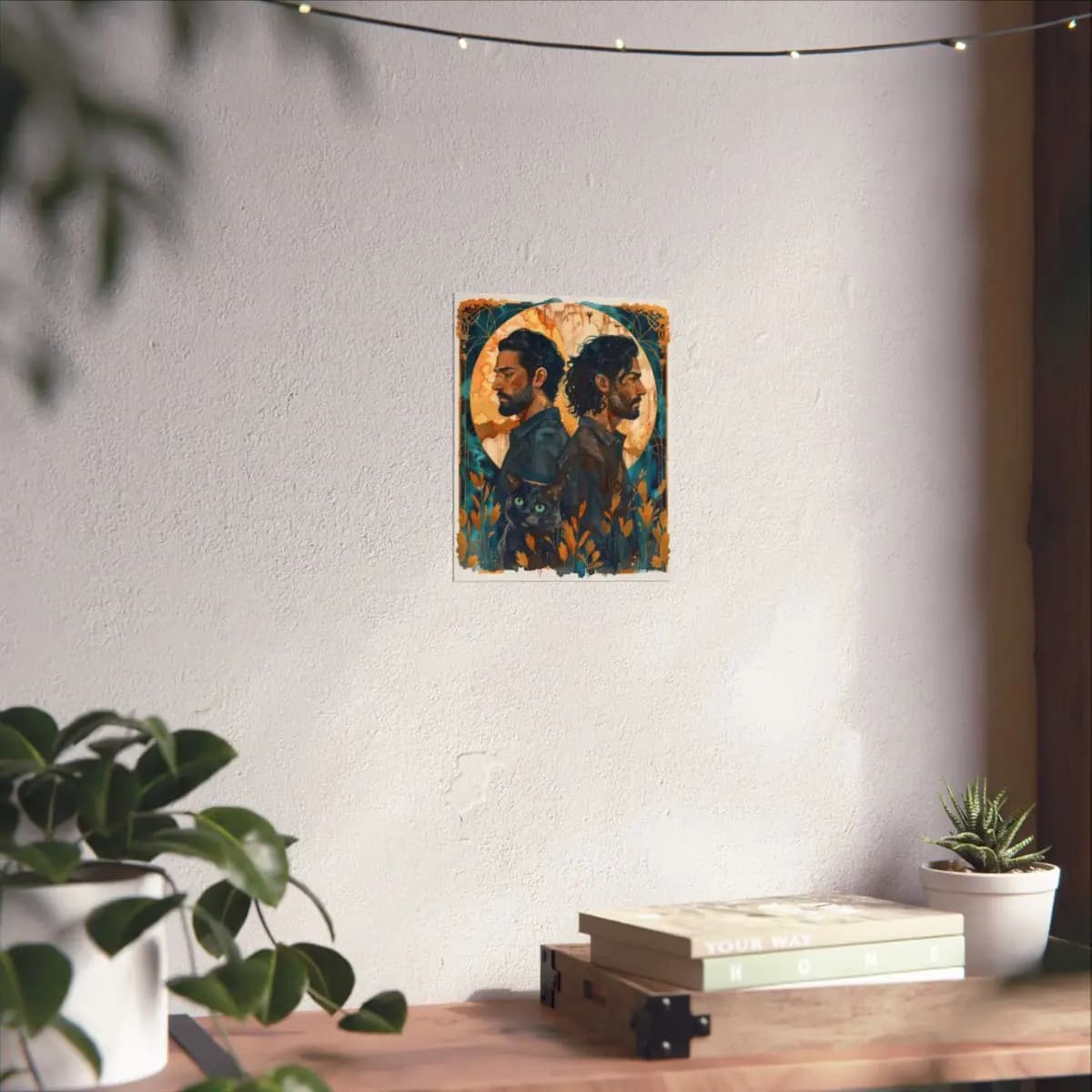Two Men and a Green-Eyed Black Cat - Matte Vertical Posters mockup angle 6