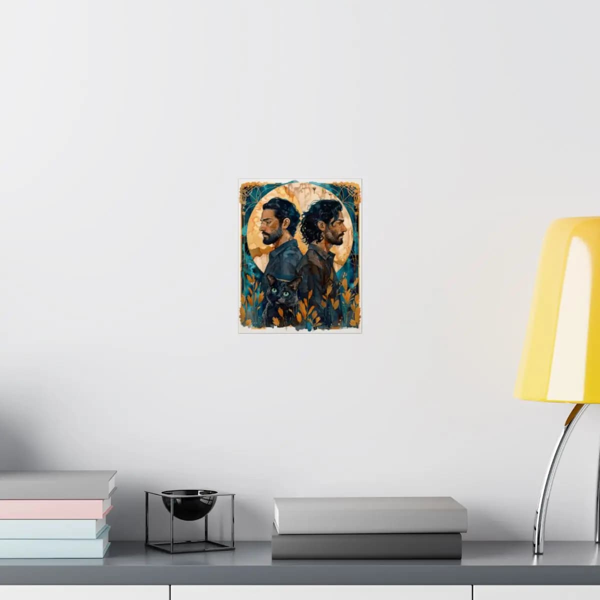 Two Men and a Green-Eyed Black Cat - Matte Vertical Posters mockup angle 8