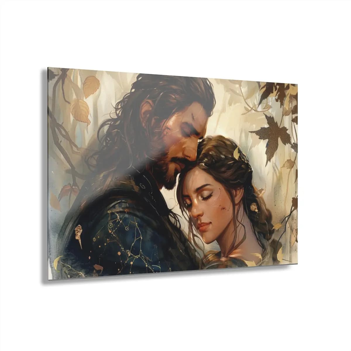 Tender Embrace Beneath Autumn Leaves - Acrylic Prints (French Cleat Hanging) mockup angle 1