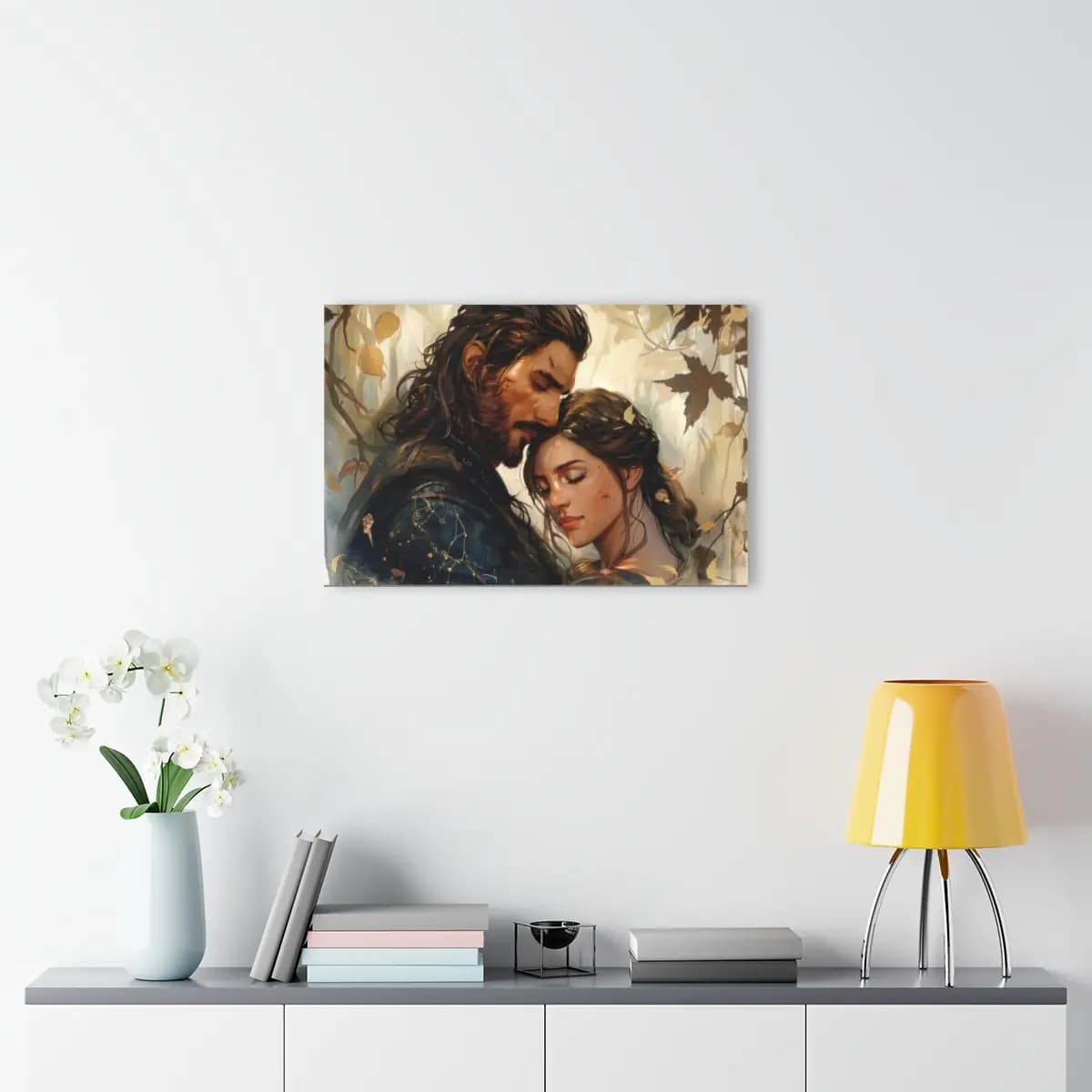 Tender Embrace Beneath Autumn Leaves - Acrylic Prints (French Cleat Hanging) mockup angle 4