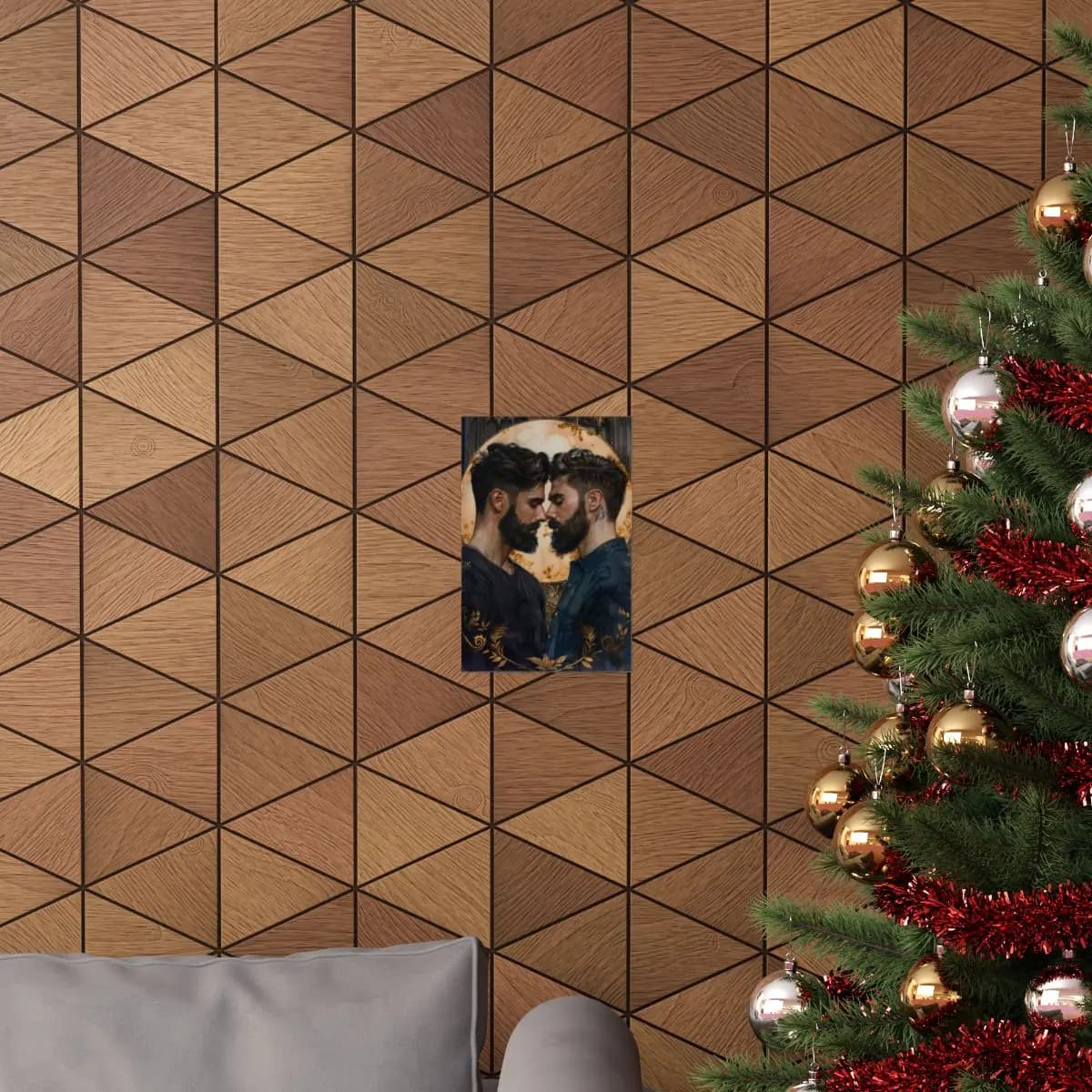 Two Bearded Men Face to Face Under a Golden Halo - Matte Vertical Posters mockup angle 4