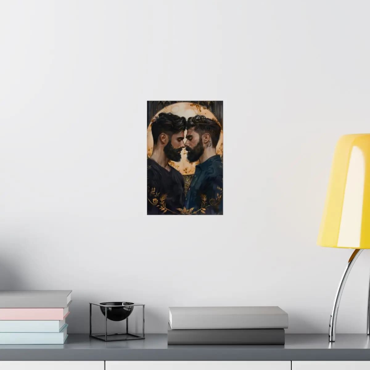 Two Bearded Men Face to Face Under a Golden Halo - Matte Vertical Posters mockup angle 8